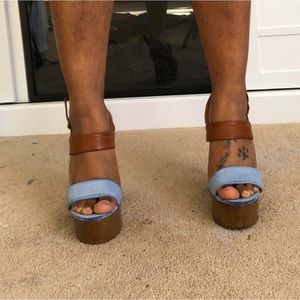 Worn once leather and denim platform heels